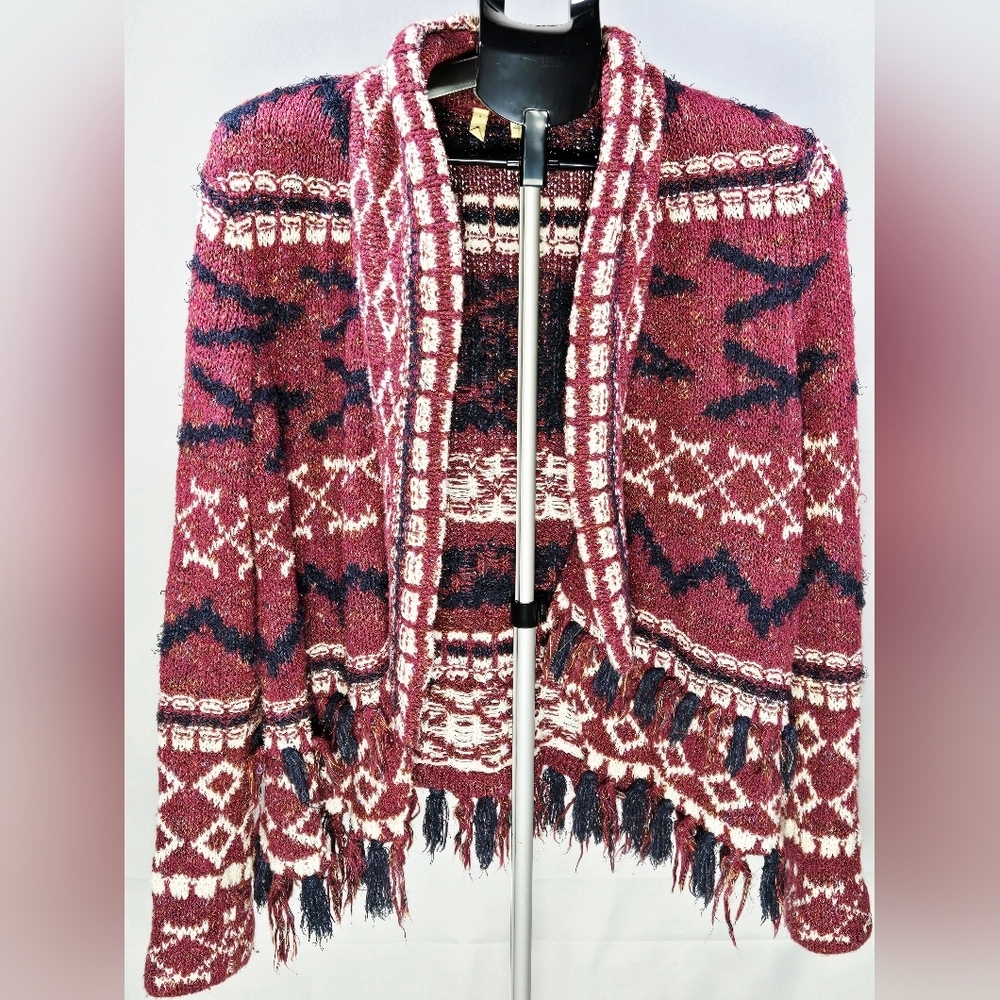 Anthropologie Moth Veras Wool Blend Boho Fringe Cabincore‎ Cardigan, Medium